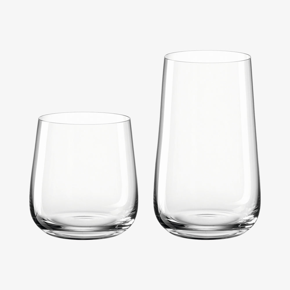 Vandglas i to forskellige stoerrelser, stor og lille fra Brunelli serien.
